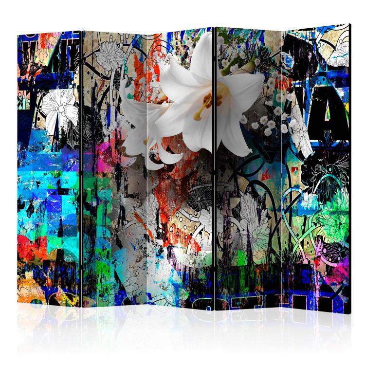 Room Divider Urban Lily II (5-piece) - colorful abstraction in white flowers