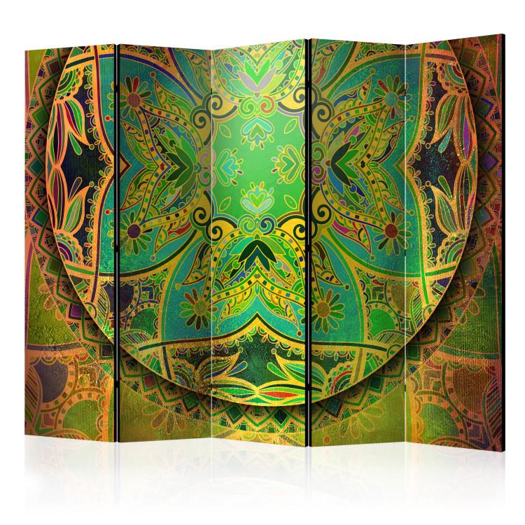 Room Divider Mandala: Emerald Fantasy II (5-piece) - ethnic colorful background