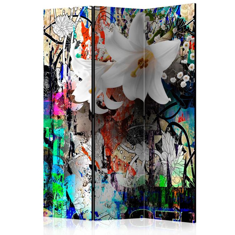 Room Divider Urban Lily - lily flower on background with abstract motifs
