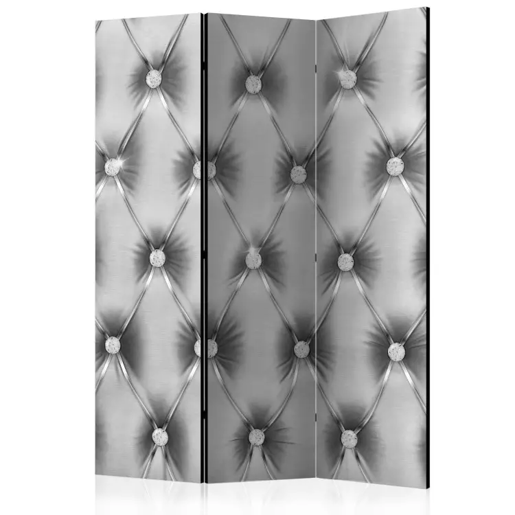 Room Divider Silver Luxury - gray leather texture with quilted crystal buttons
