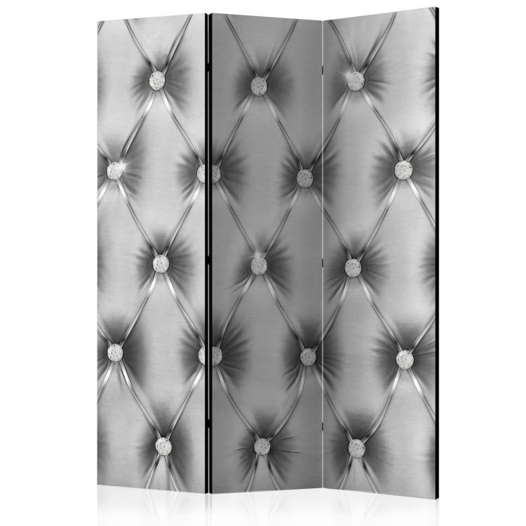 Room Divider Silver Luxury - gray leather texture with quilted crystal buttons