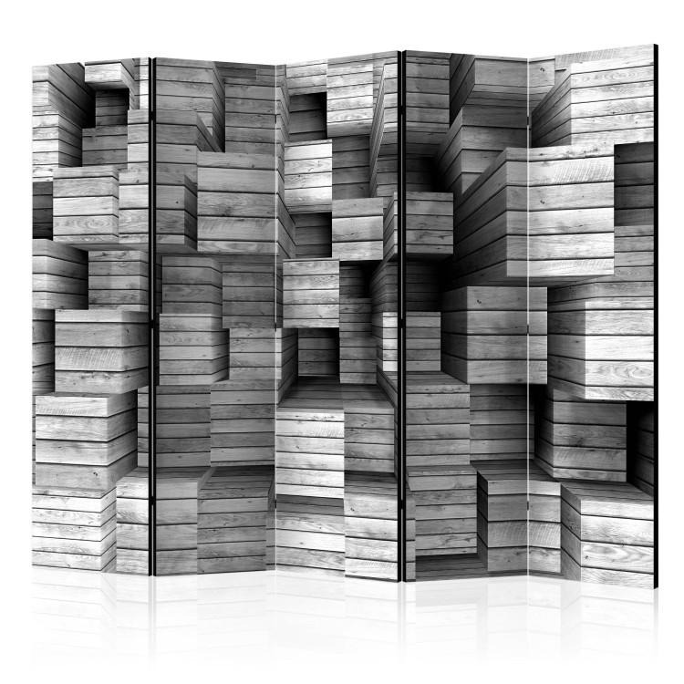 Room Divider Gray Precision II - texture of wooden figures with 3D effect imitation