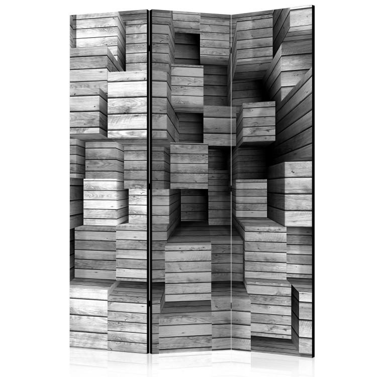 Room Divider Gray Precision - gray wooden geometric figures with 3D effect