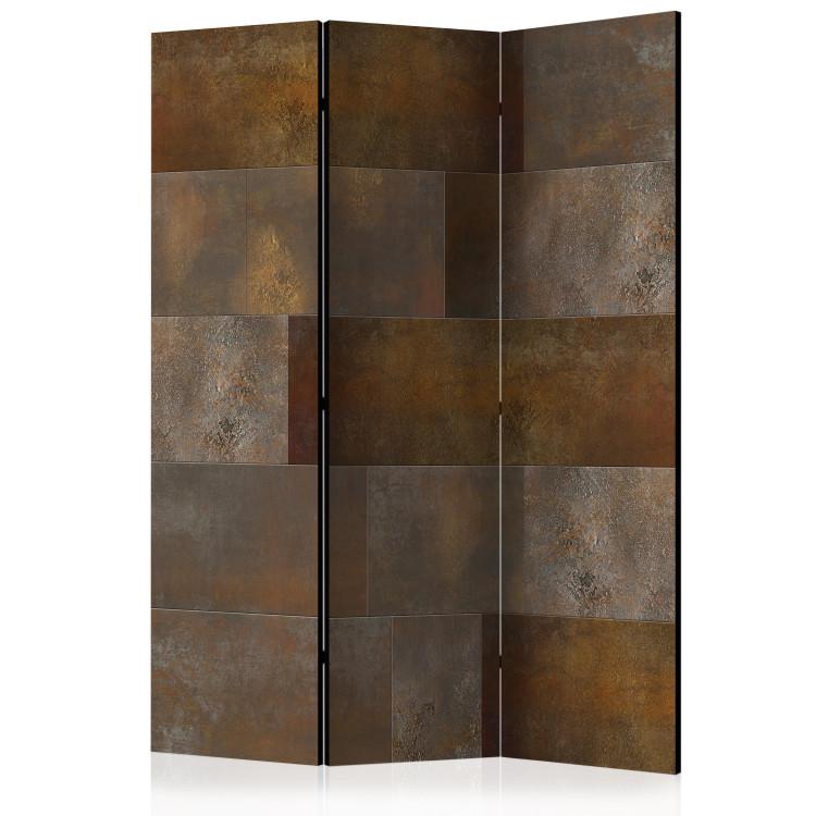 Room Divider Golden Cascade - rusty metal texture of square tiles