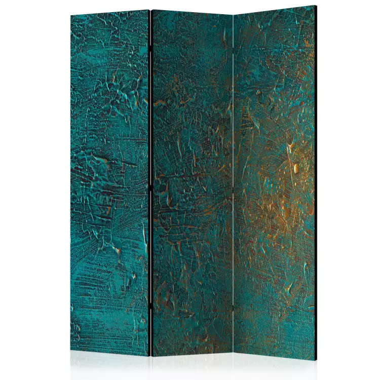 Room Divider Azure Mirror - turquoise abstract texture with golden accent