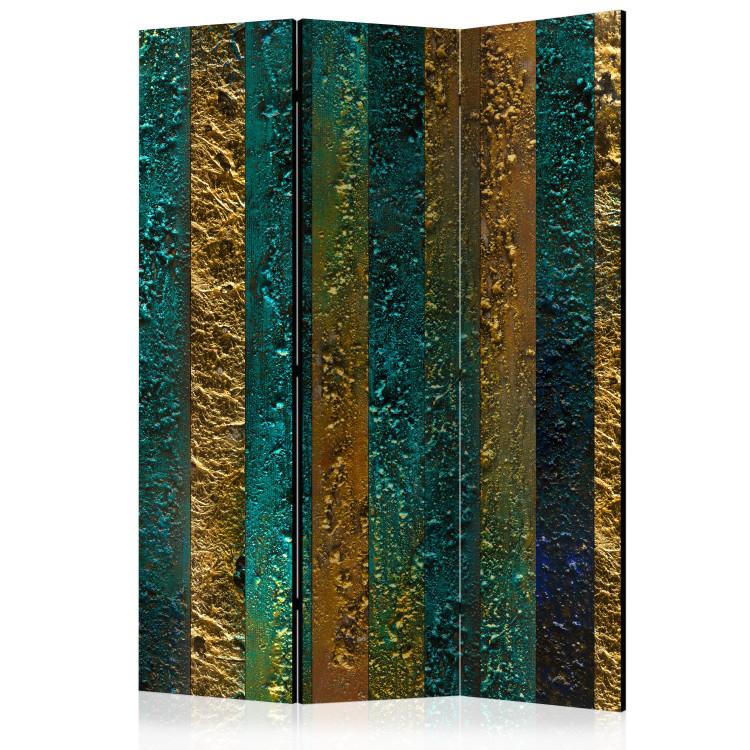 Room Divider Treasures of Atlantis - turquoise-gold texture in abstract stripes