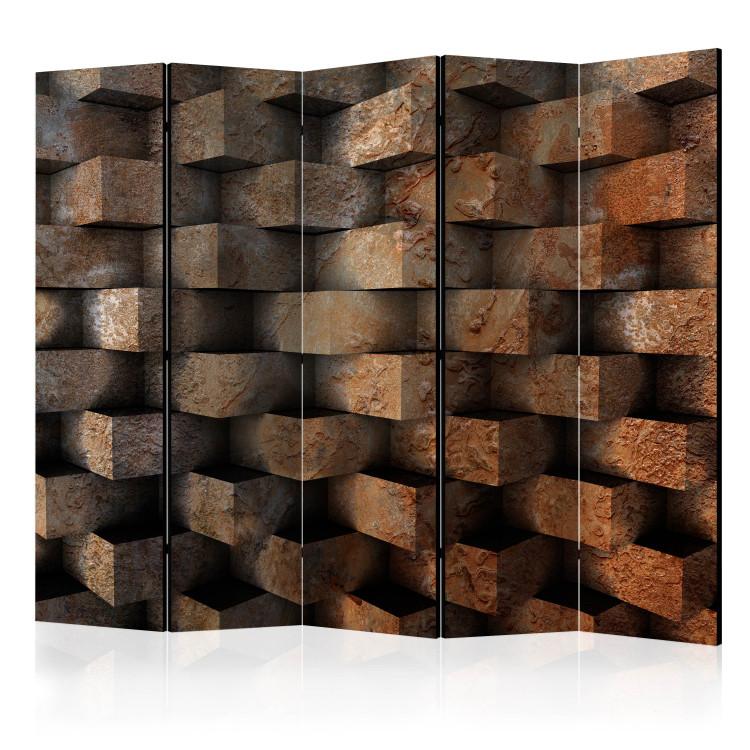 Room Divider Brick Braid II - abstract orange bricks with 3D effect