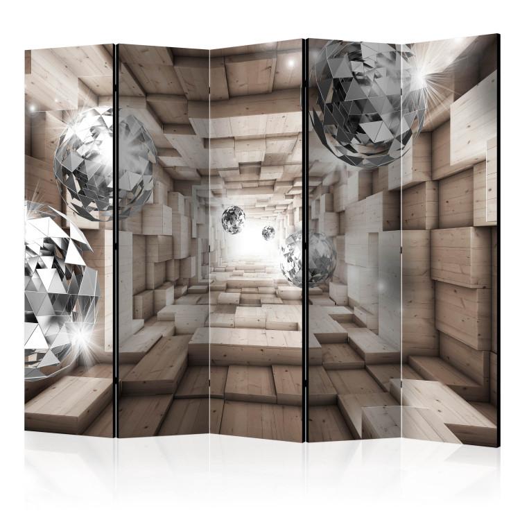 Room Divider In the Wooden Tunnel II - abstract space with silver balls
