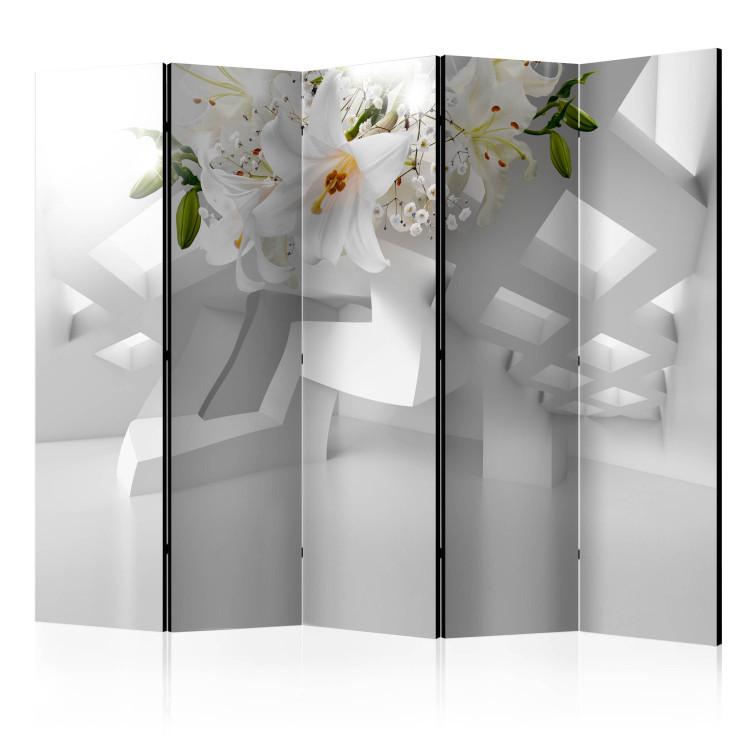 Room Divider Abstract Mirage II - lilies and geometric figures on white background