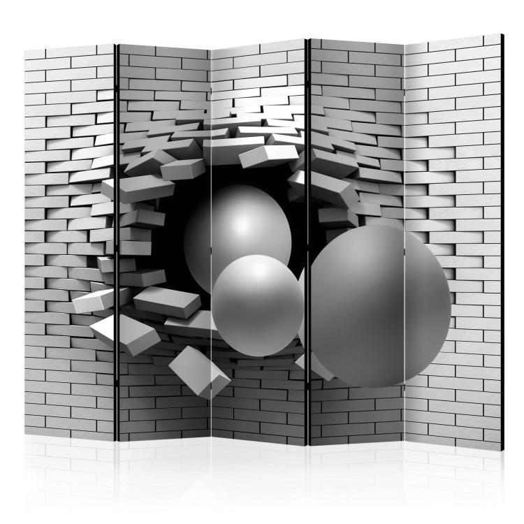 Room Divider Brick in the Wall II - abstract balls breaking the wall in 3D motif