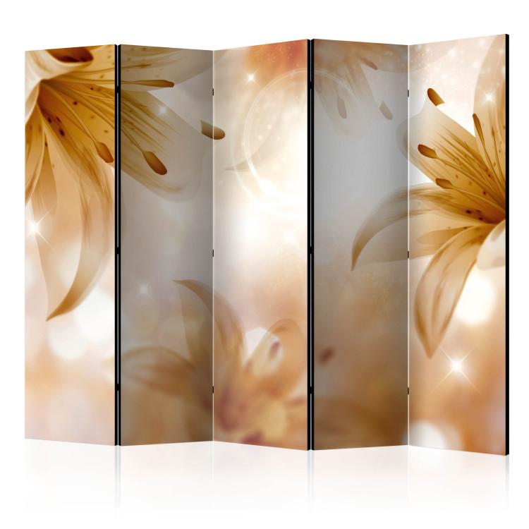 Room Divider Golden Years II - light brown lily flowers on an abstract background