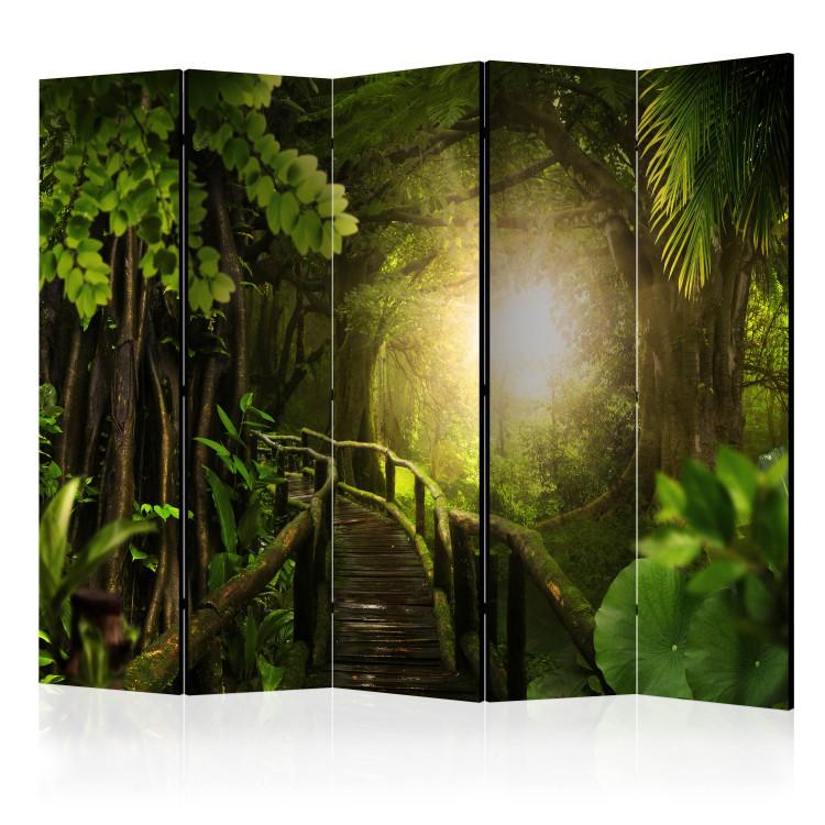 Room Divider Heart of the Forest II - bridge landscape in a green forest with tropical plants
