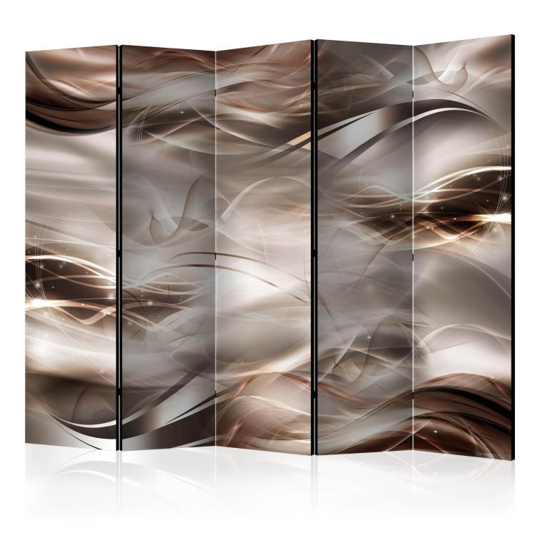 Room Divider Nut Waves II - golden undulating patterns in an abstract 3D motif