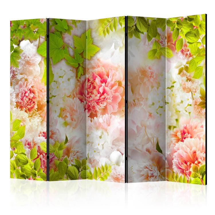 Room Divider Bright Peonies II - romantic flowers and plants in a green garden