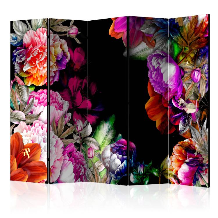 Room Divider Warm Tones of Summer II - colorful bouquet of various flowers on a black background