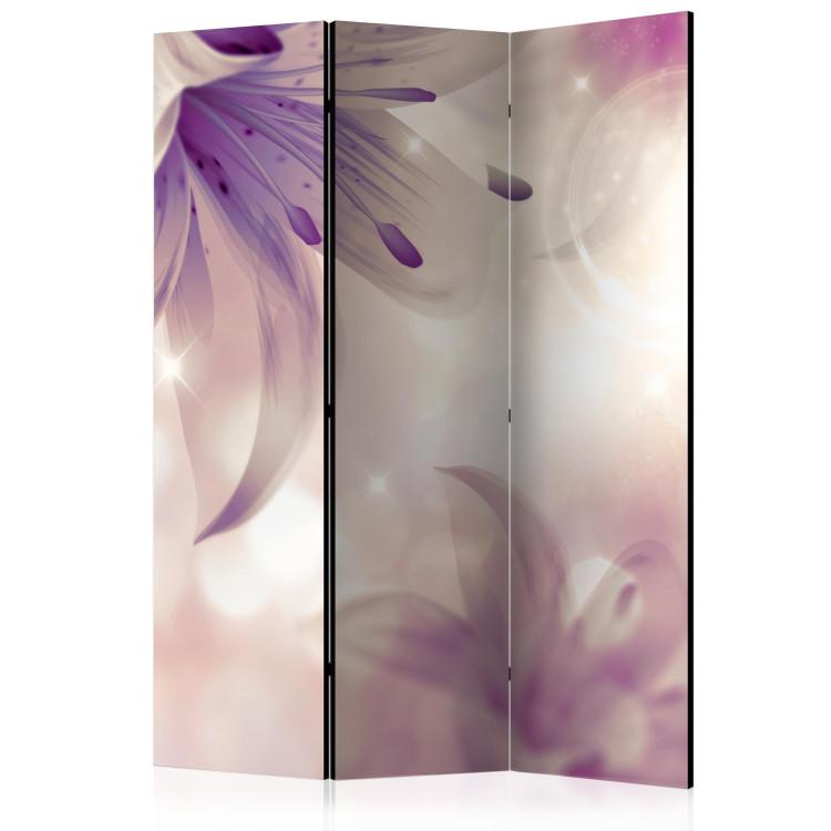 Room Divider Ballad of Delicacy - illusion of purple lily flowers on a light background