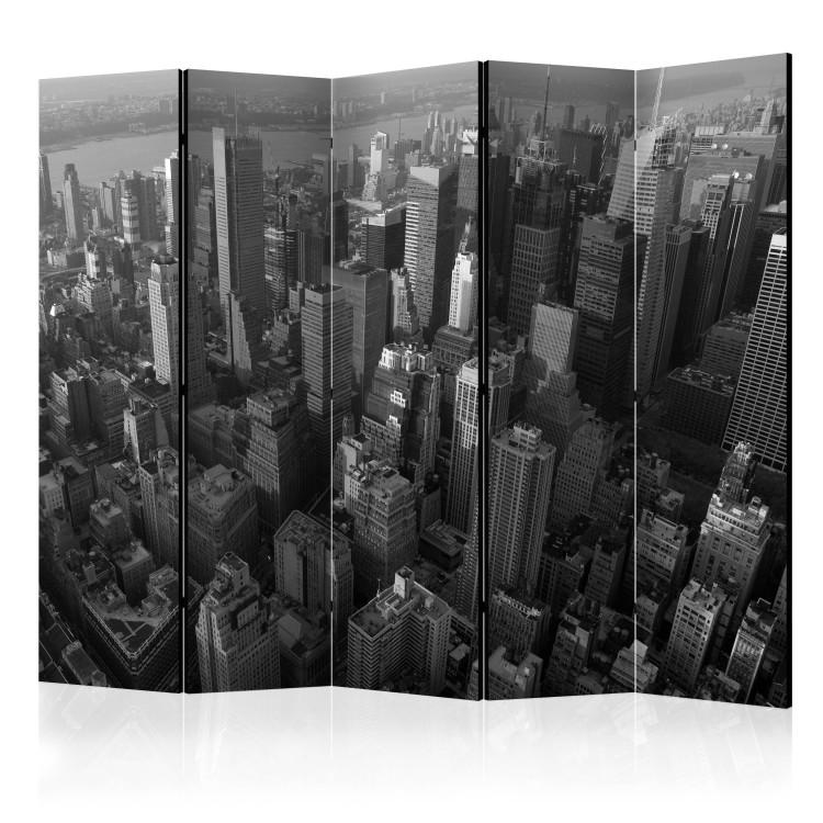 Room Divider New York: Skyscrapers (Bird's Eye View) II - black and white panorama