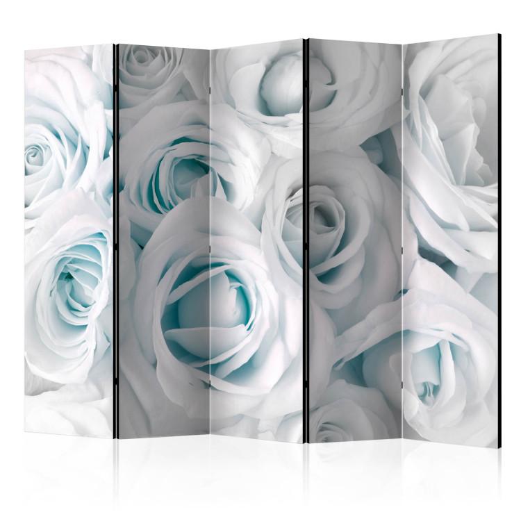 Room Divider Satin Rose (Turquoise) II - white flowers with light blue detailing