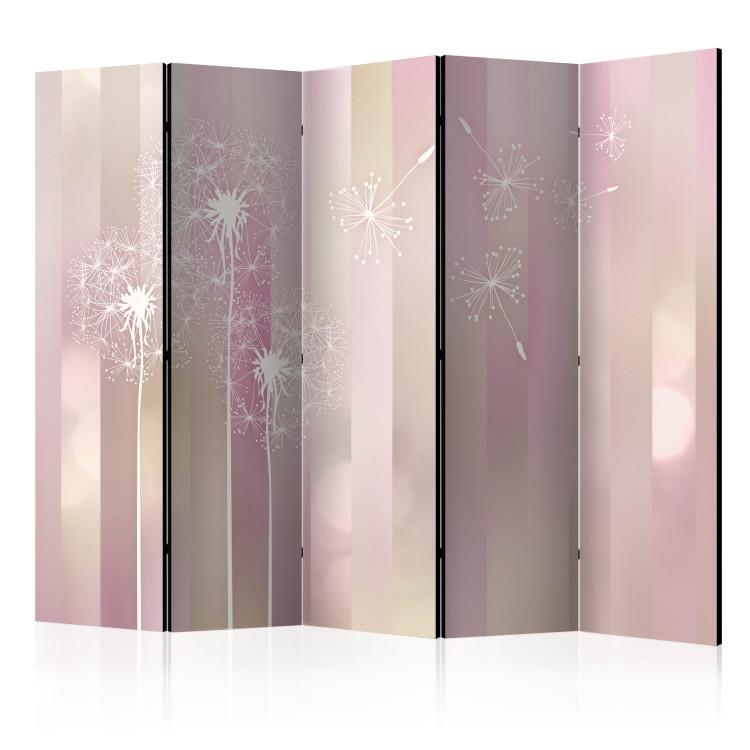 Room Divider Garden of Serenity II - pattern of white dandelions on a light pink background