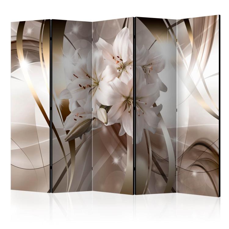 Room Divider Lily Bouquet II - luxury flowers on an abstract golden background