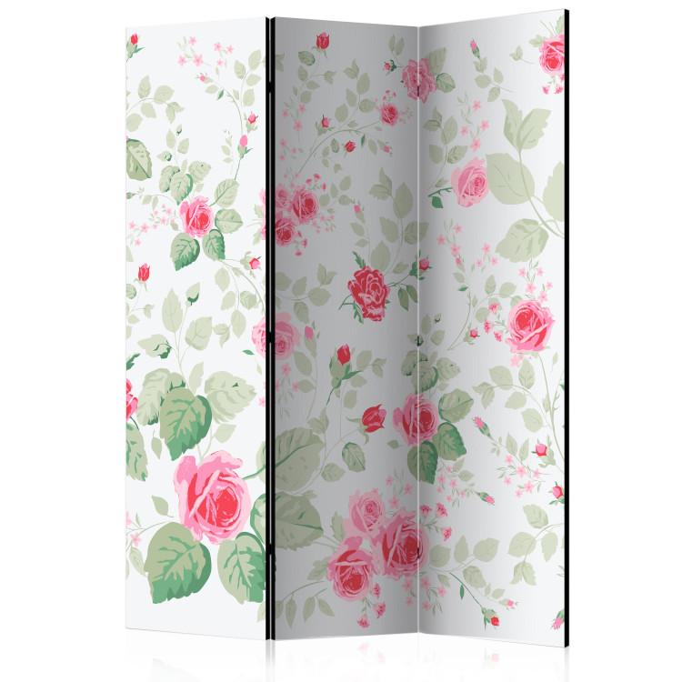 Room Divider Rosy Pleasures - romantic pink flowers with leaves on a light background
