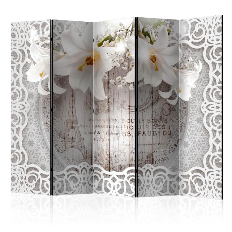 Room Divider Lilies and Quilted Background II - white flowers amidst ornaments on a retro background