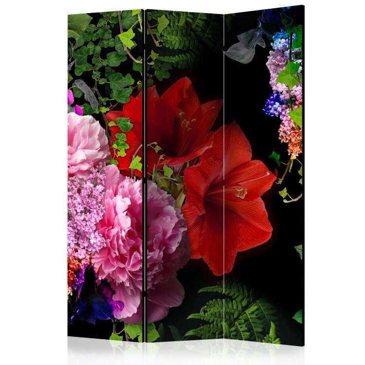 Room Divider Summer Evening - bouquet of colorful flowers on a solid black background
