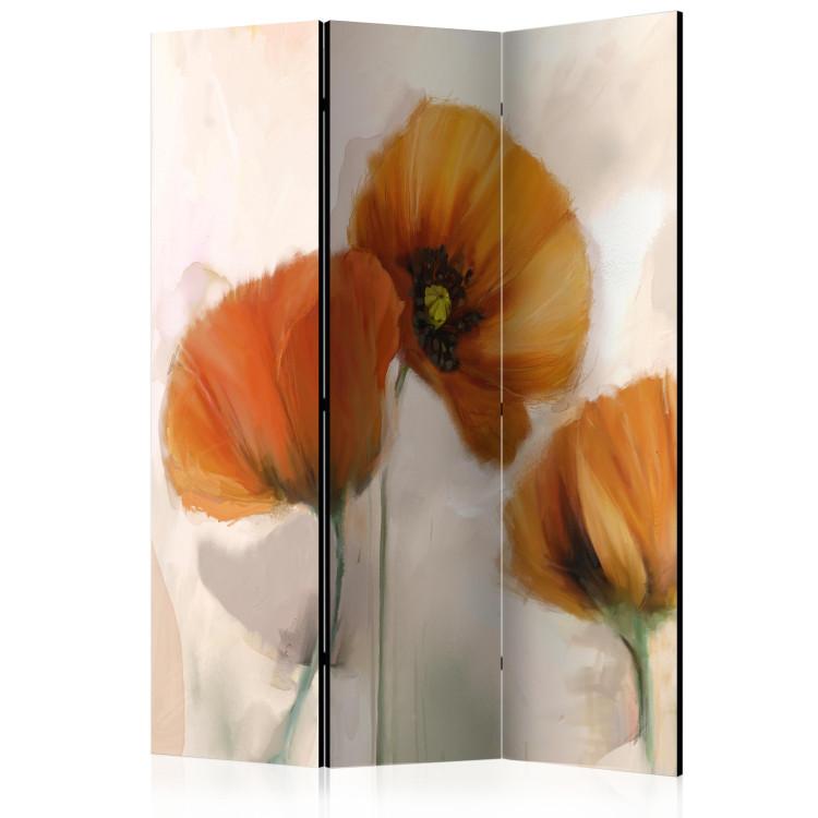 Room Divider Poppies - vintage - red poppy flowers on a light background in a retro motif