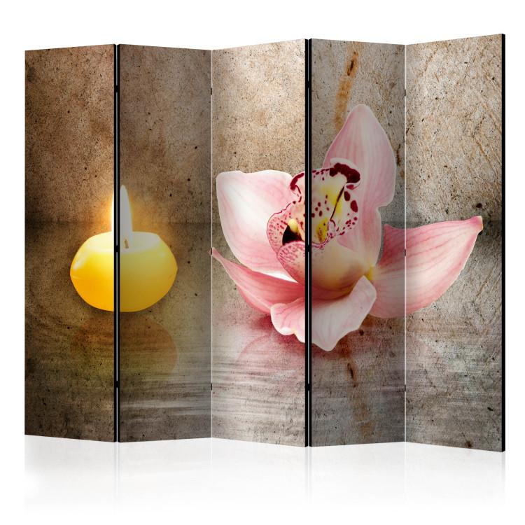 Room Divider Romantic Evening II - orchid flower next to a candle in a zen motif