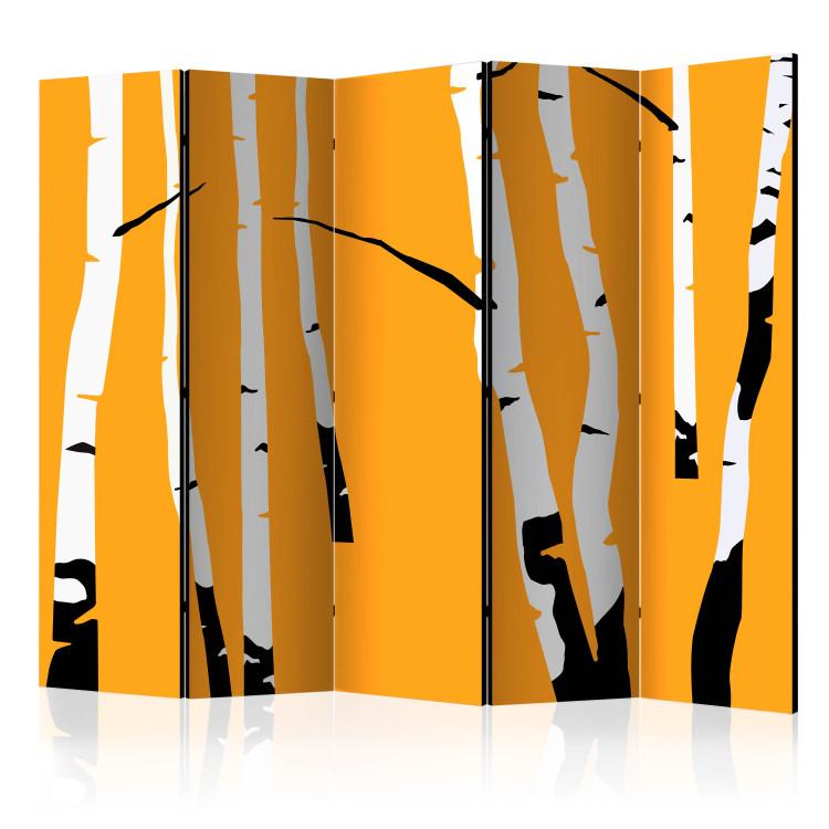 Room Divider Birches on the Orange Background II - birch trees on a yellow background