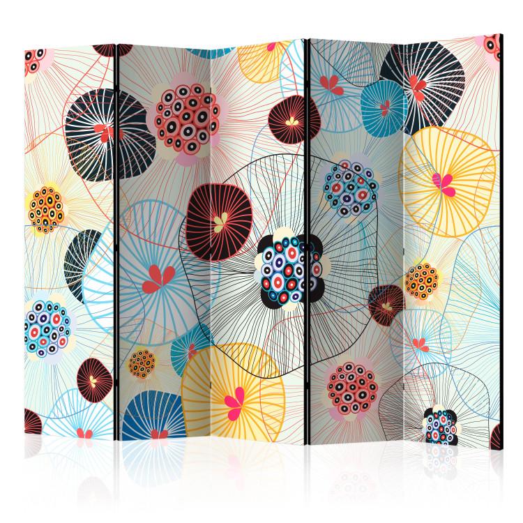 Room Divider Summer Breeze II - colorful lines and circles amidst abstract patterns