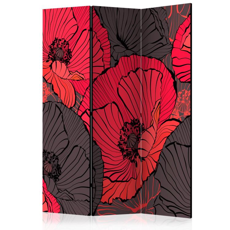 Room Divider Pleated Poppies - red and black poppy flowers in a comic style