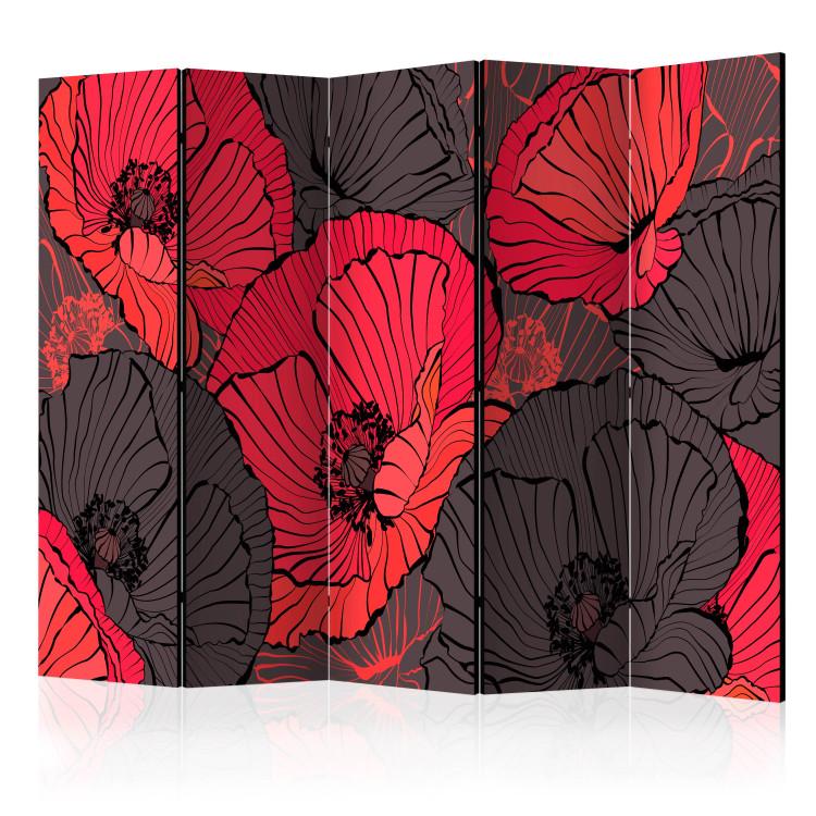 Room Divider Pleated Poppies II - red and black poppy flowers in a comic style