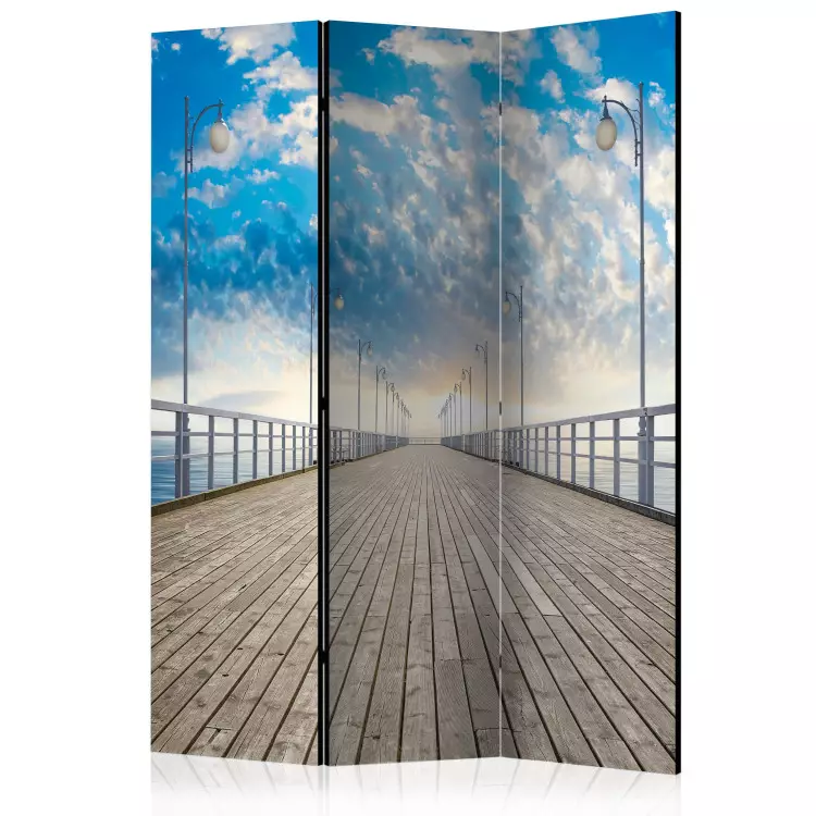 Room Divider Pier - water under a long wooden bridge against the sky and clouds