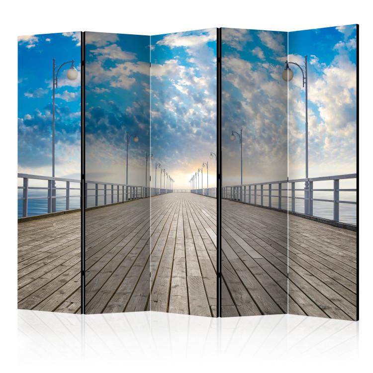 Room Divider Pier II - sea under a bridge made of planks against the backdrop of sky and clouds