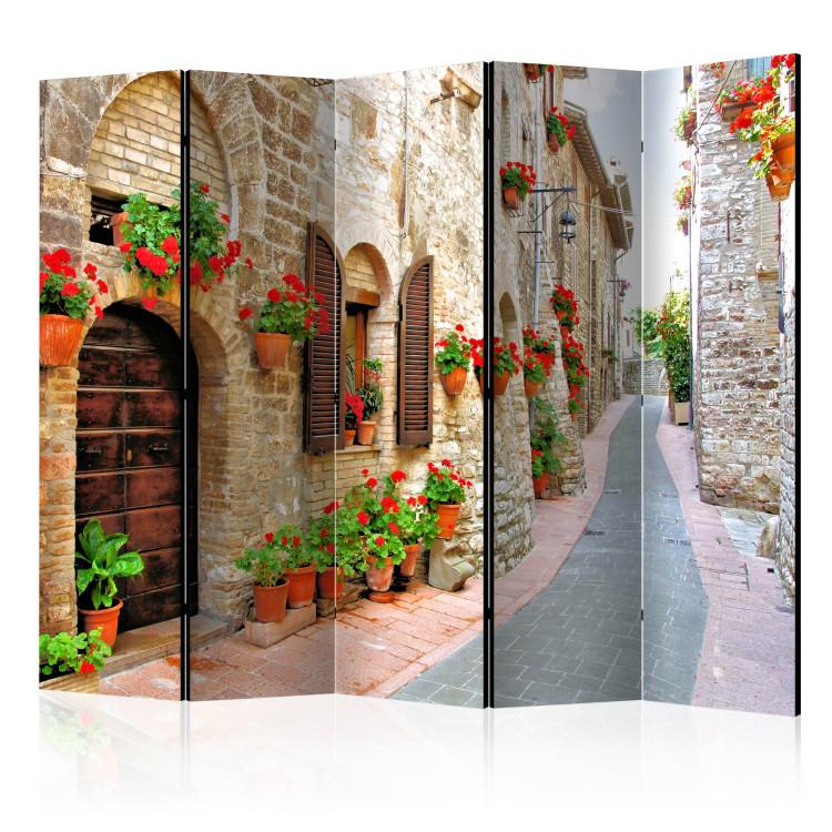 Room Divider Italian Province II - street with brick houses and green plants