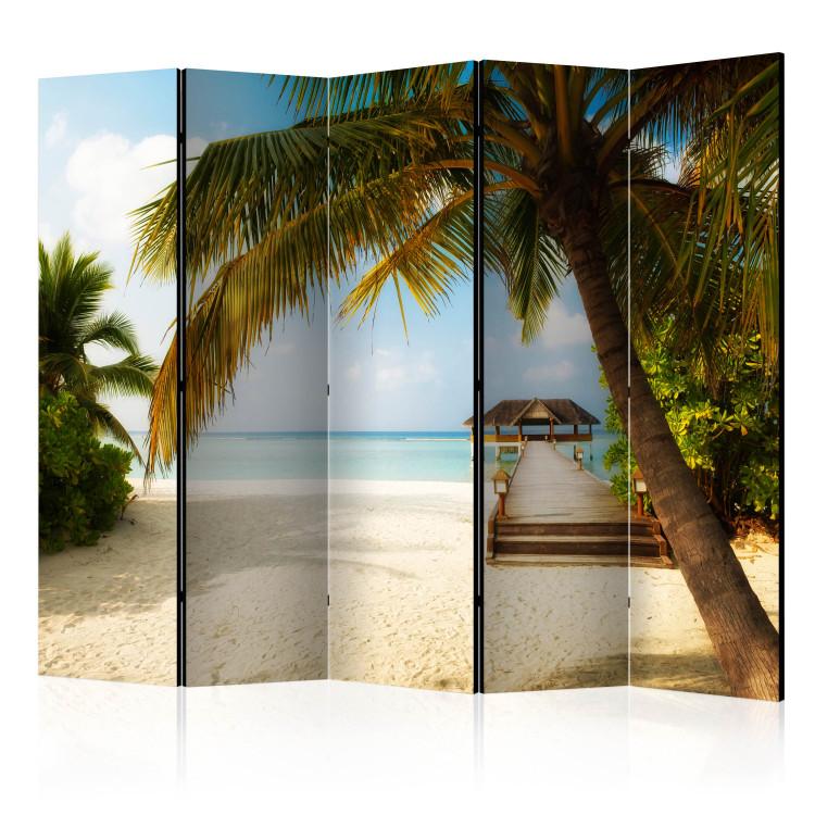 Room Divider Paradise Beach II - tropical island with beach and palm trees against the ocean