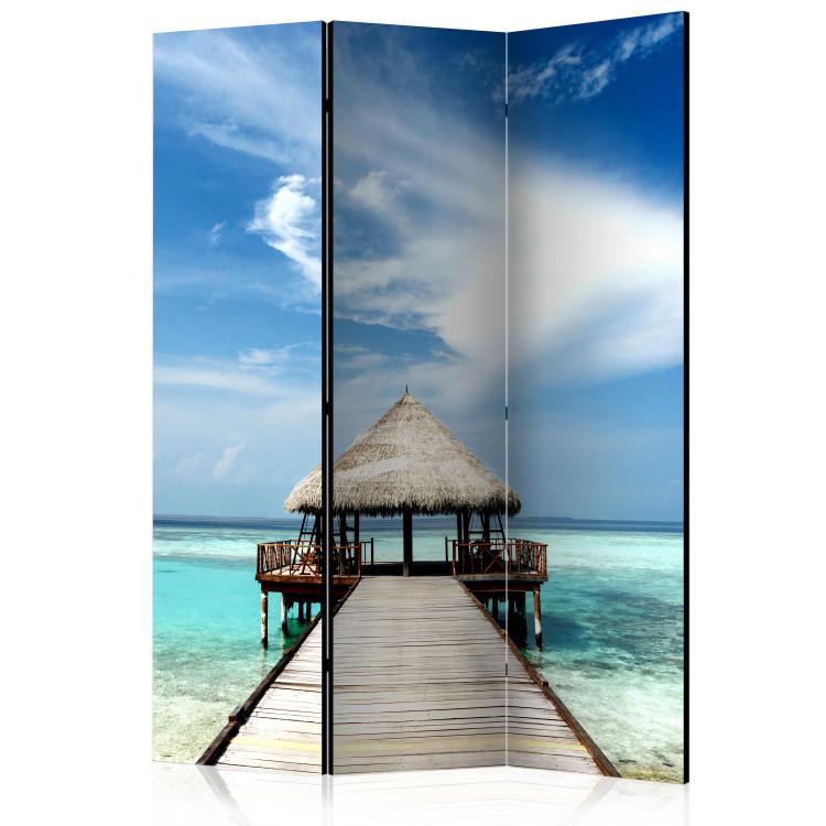 Room Divider Holiday Adventure - tropical landscape of a house on water against the ocean