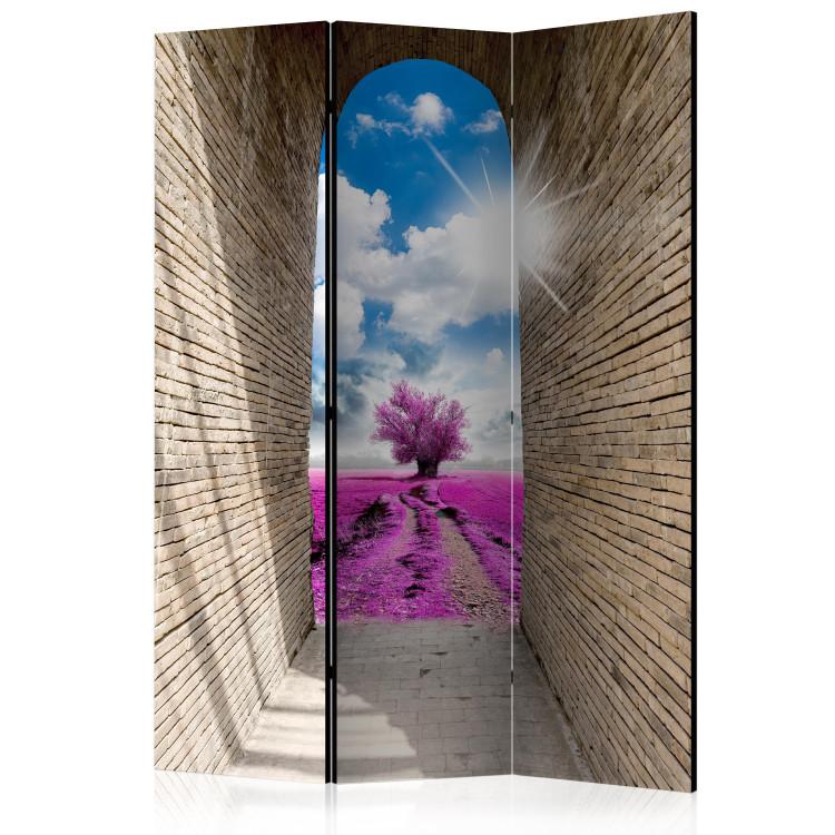 Room Divider Magical Passage - landscape of a brick tunnel against a purple meadow