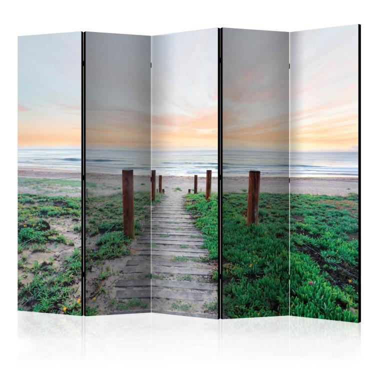 Room Divider Amidst the Grass II - beach and sea landscape against a sunset backdrop