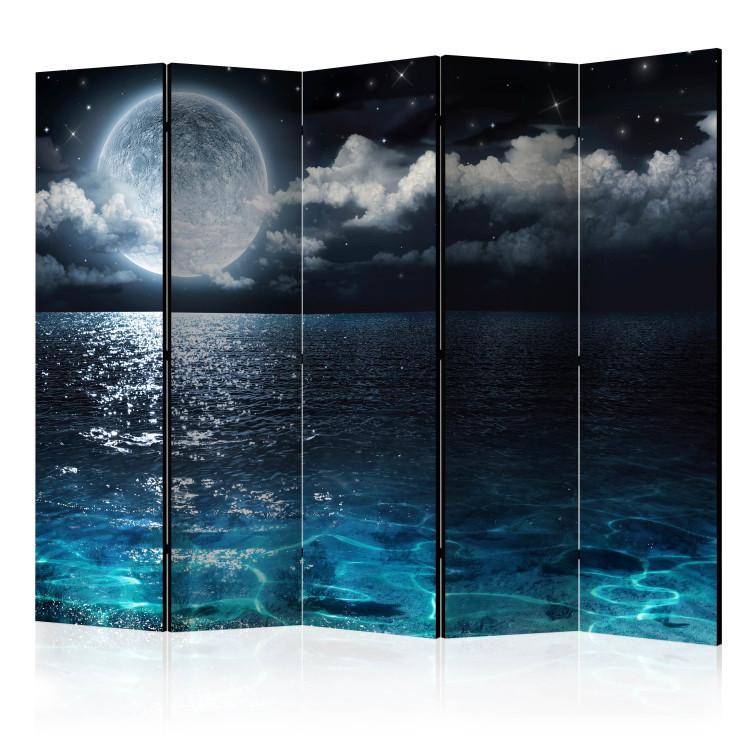 Room Divider Blue Lagoon II - nighttime ocean landscape with a fantasy moon