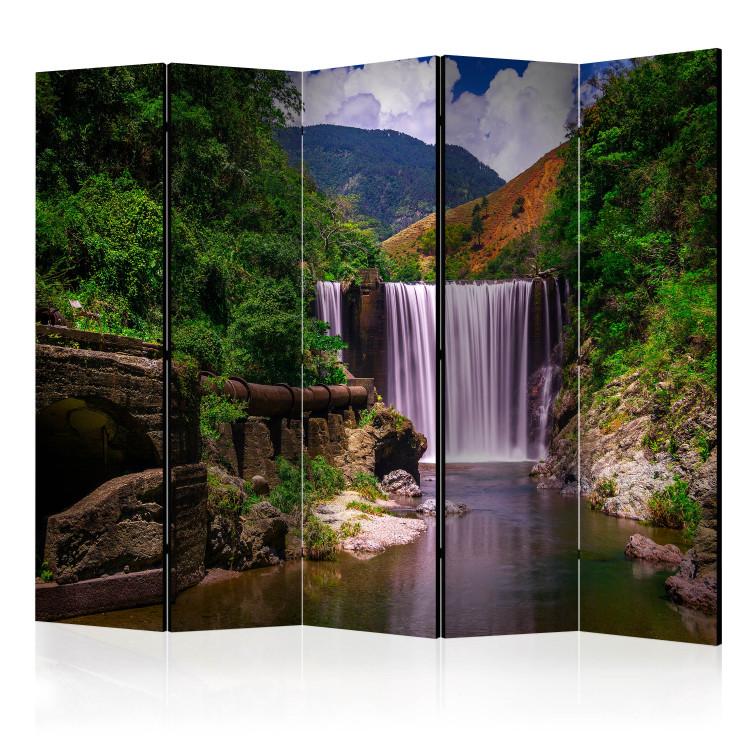 Room Divider Reggae Falls II - summer landscape of a large waterfall against mountains and forest