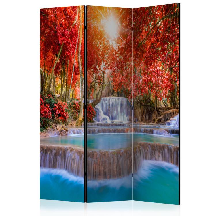 Room Divider Magic of Nature - waterfall landscape amidst trees with red leaves