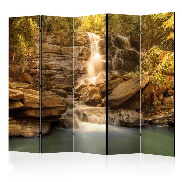 Room Divider Sunny Waterfall II - forest waterfall landscape cascading from rocks
