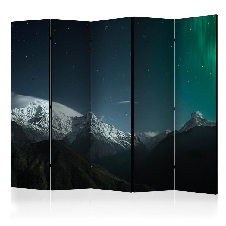 Room Divider Northern Lights II - mountain landscape with snow against starry sky