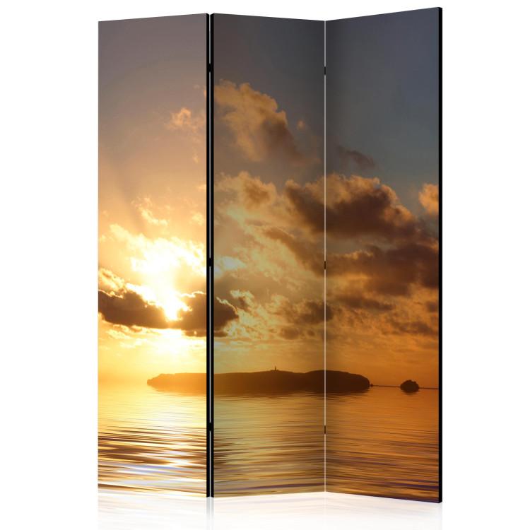 Room Divider Sea - Sunset (3-piece) - lonely island and cloudy sky