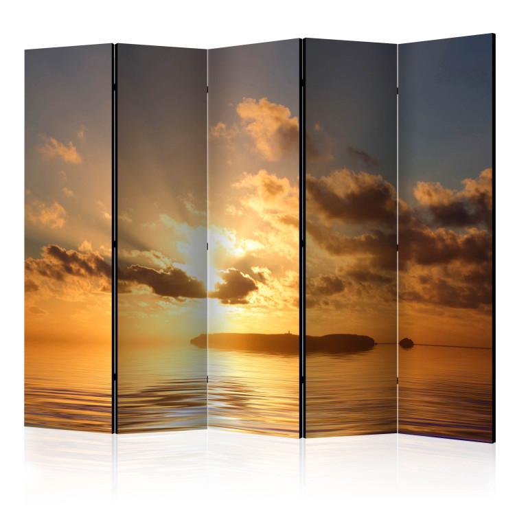 Room Divider Sea - Sunset II (5-piece) - lonely island against the sky