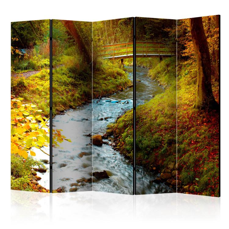 Room Divider Stream (Sunrise) II (5-piece) - river landscape amidst the forest
