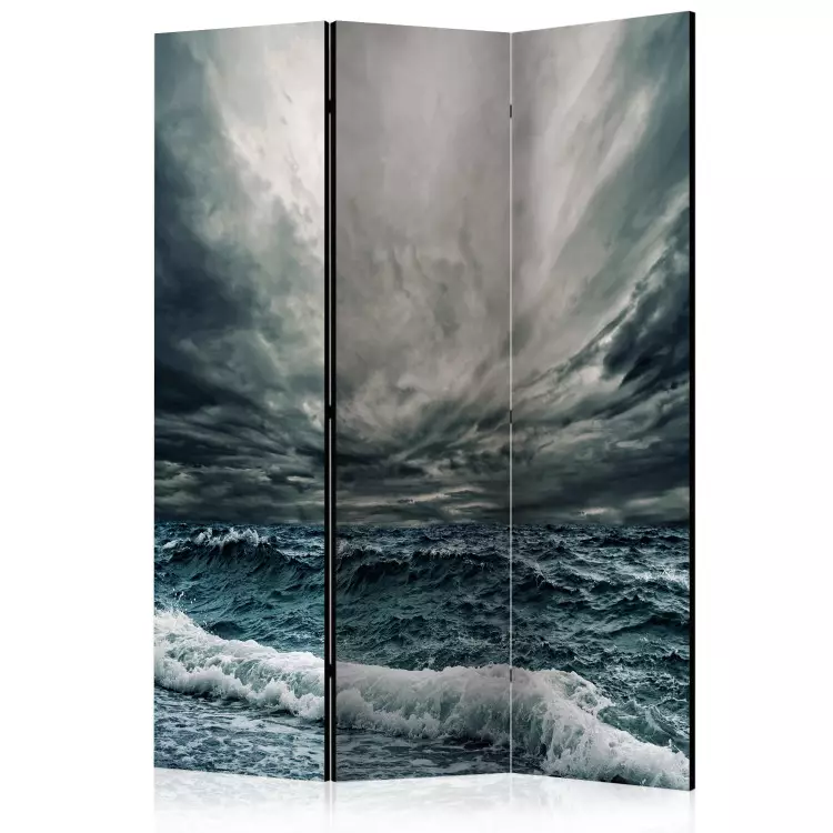 Room Divider Ocean Waves (3-piece) - turbulent ocean waves and stormy sky