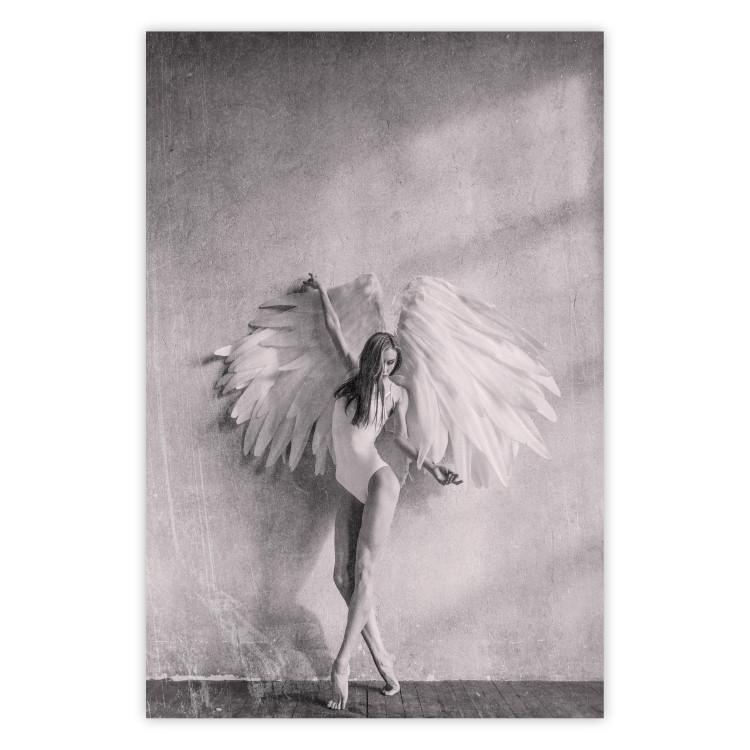 Poster Winged - black and white woman with large wings against a concrete background
